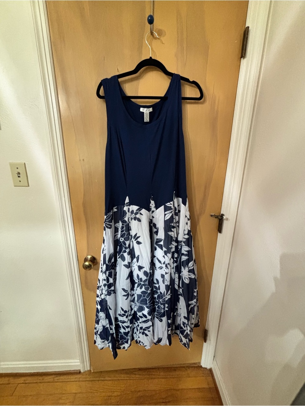 Vasna Navy & White Floral Convertible Bubble Maxi Dress | XL | NWOT